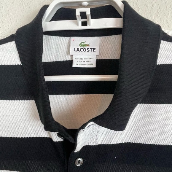 Lacoste Polo Shirt Black White Striped Men's Size L Euro 6  Alligator - Picture 4 of 7